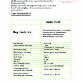 Ember guard aluminium ember mesh specifications